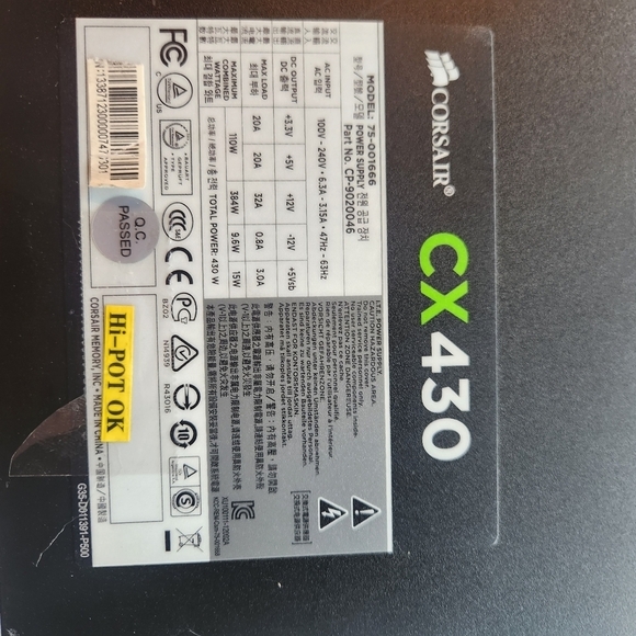 CORSAIR CX Series CX430, 430 Watt, 80+ Bronze Certified Non Modular Power Supply - Picture 2 of 5